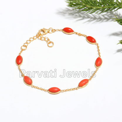 AA Natural Italian Coral Bracelet, 18k Solid Gold Bracelet, Handmade Gold Bracelet, Gold Bracelet, Gift for her, Coral Bracelet, Solid 18k