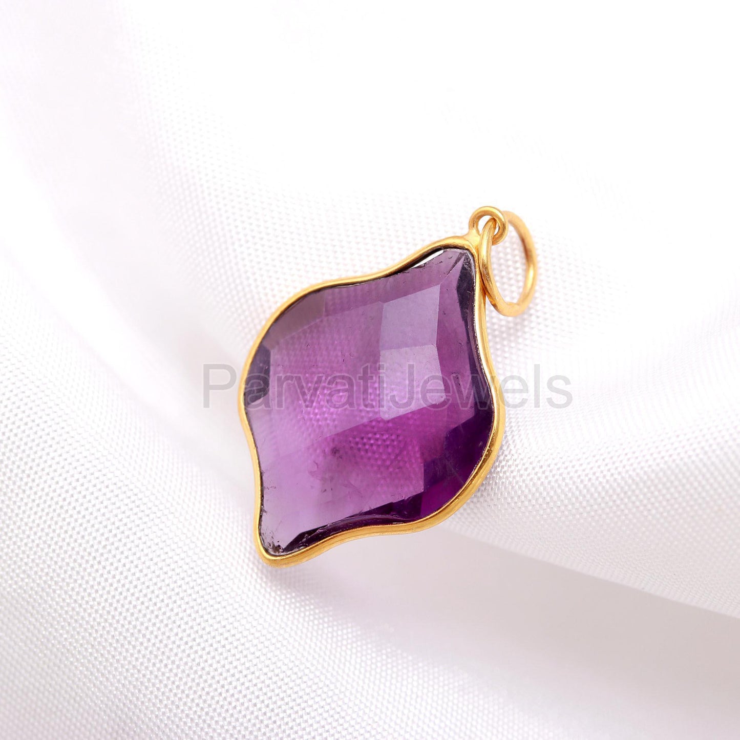 Elegant Natural Amethyst Charm, 18k Solid Gold Charm, Natural Amethyst Charm, Gold Charm, Charm Necklace, Handmade Gold Charm, Gift for Her