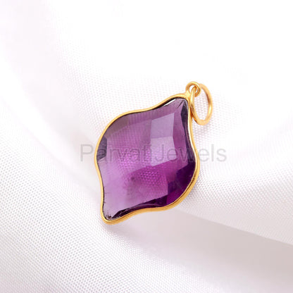 Elegant Natural Amethyst Charm, 18k Solid Gold Charm, Natural Amethyst Charm, Gold Charm, Charm Necklace, Handmade Gold Charm, Gift for Her