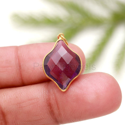 Elegant Natural Amethyst Charm, 18k Solid Gold Charm, Natural Amethyst Charm, Gold Charm, Charm Necklace, Handmade Gold Charm, Gift for Her