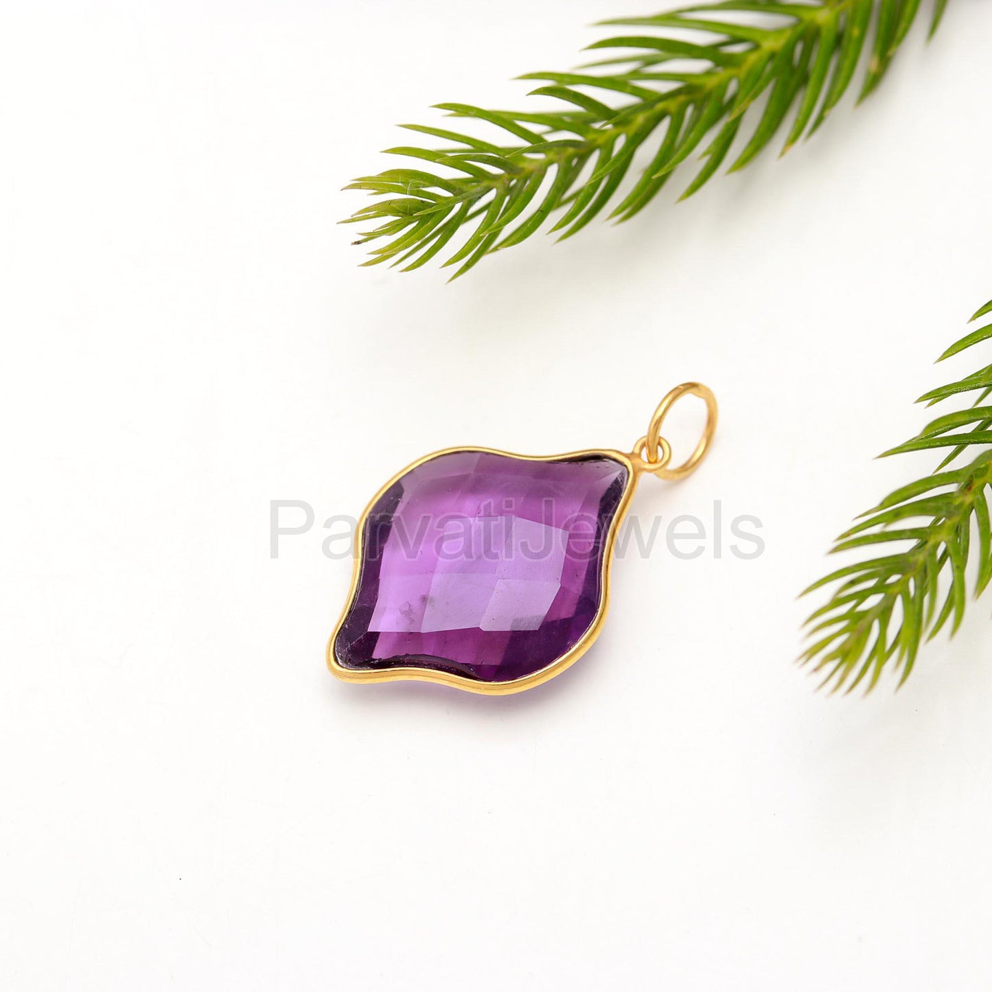 Elegant Natural Amethyst Charm, 18k Solid Gold Charm, Natural Amethyst Charm, Gold Charm, Charm Necklace, Handmade Gold Charm, Gift for Her