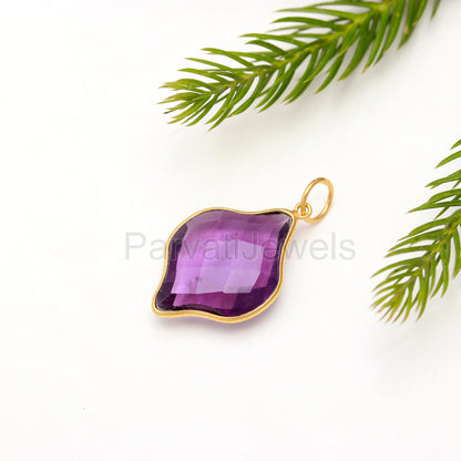 Elegant Natural Amethyst Charm, 18k Solid Gold Charm, Natural Amethyst Charm, Gold Charm, Charm Necklace, Handmade Gold Charm, Gift for Her