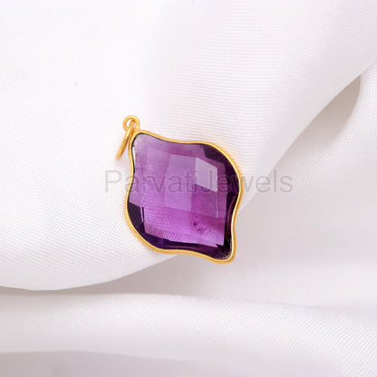 Elegant Natural Amethyst Charm, 18k Solid Gold Charm, Natural Amethyst Charm, Gold Charm, Charm Necklace, Handmade Gold Charm, Gift for Her