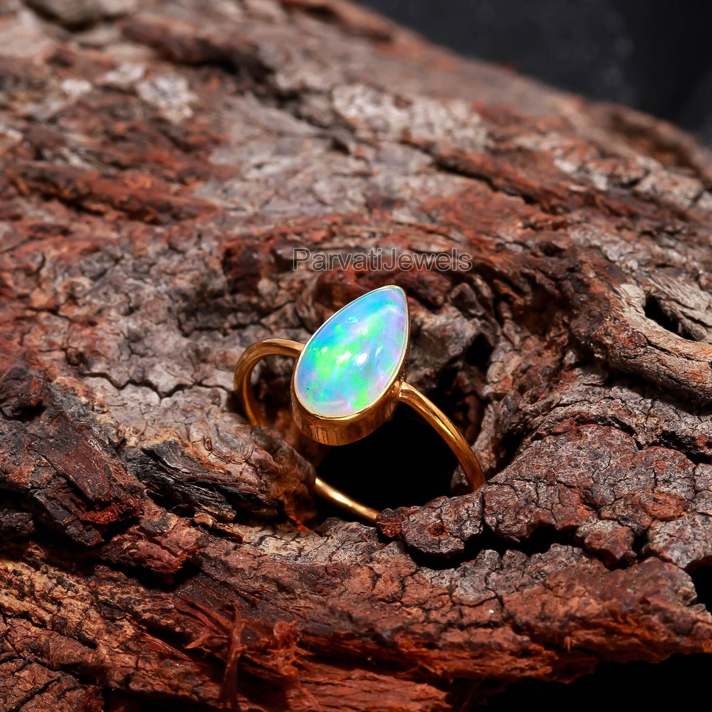 Lab Created Aurora Opal Gold Ring, 18K Solid Gold Ring, Dainty Gold Ring, Handcrafted Opal Ring, Aura Birthstone Ring, Opal Gold Jewelry