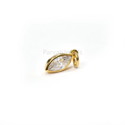 Natural Moissanite Solid 14K & 18K Gold, Marquise Charm Pendant, Marquise Moissanite Gold Charm, Solid Gold Charm, April Birthstone Charm