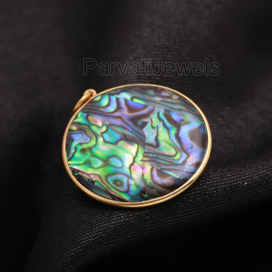 Abalone Shell Round Shaped Charm, Handcrafted Gold Charm, May Birthstone, Minimalist Gold Charm, 18k Solid Gold Charm