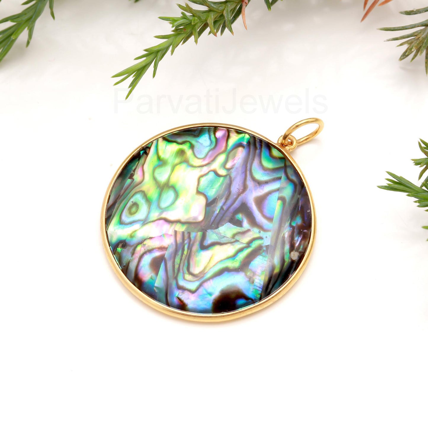 Abalone Shell Round Shaped Charm, Handcrafted Gold Charm, May Birthstone, Minimalist Gold Charm, 18k Solid Gold Charm