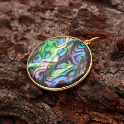 Abalone Shell Round Shaped Charm, Handcrafted Gold Charm, May Birthstone, Minimalist Gold Charm, 18k Solid Gold Charm