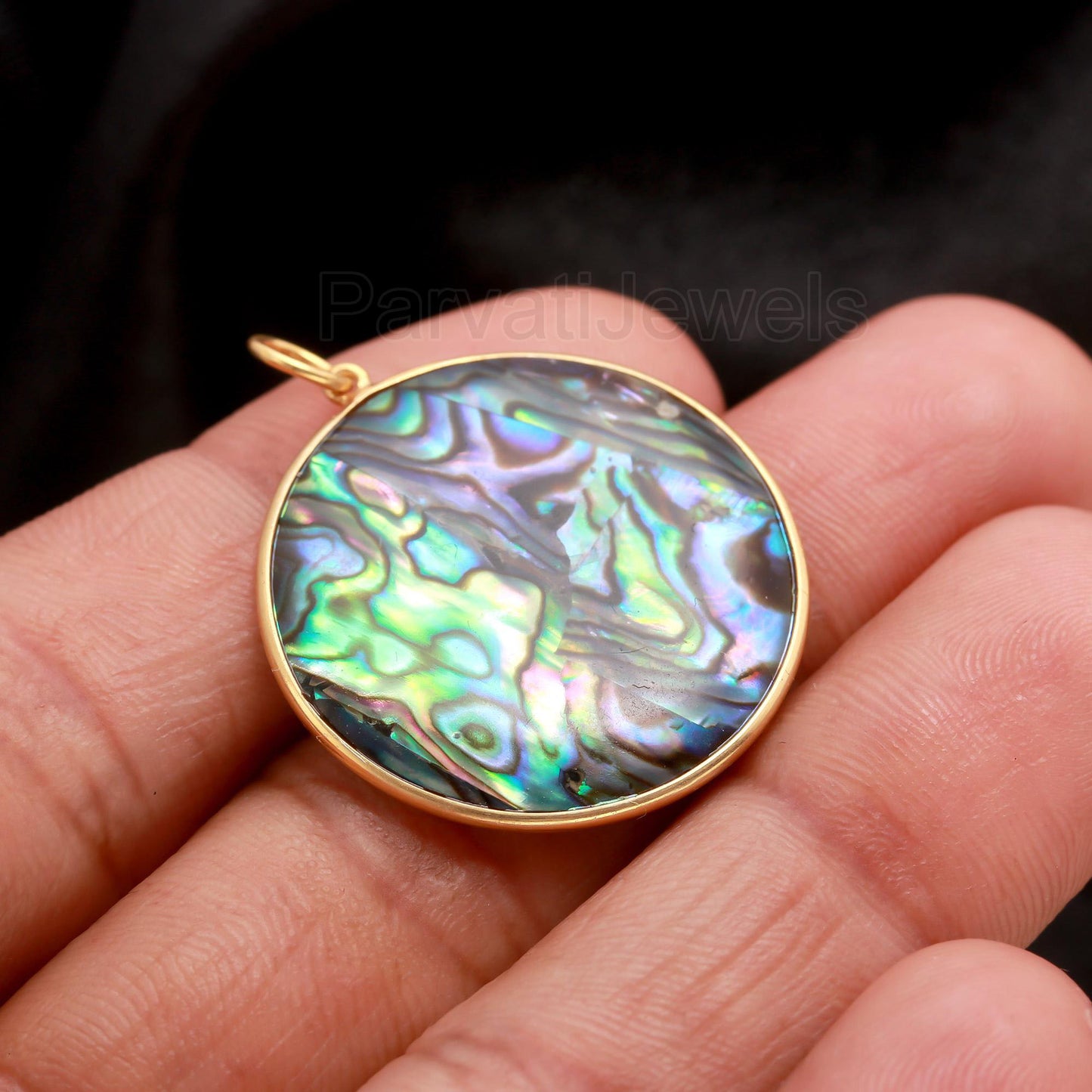 Abalone Shell Round Shaped Charm, Handcrafted Gold Charm, May Birthstone, Minimalist Gold Charm, 18k Solid Gold Charm