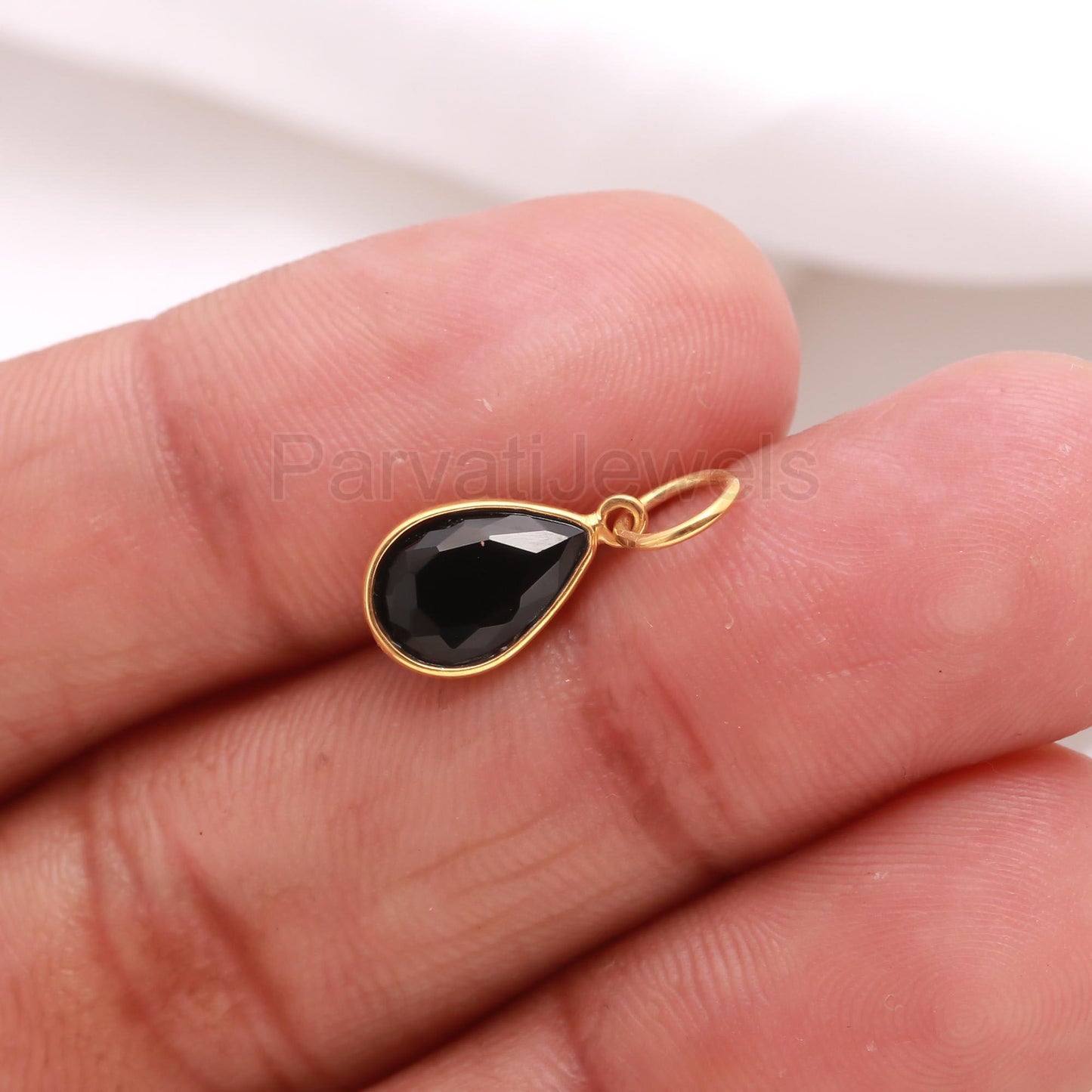 Natural Pear Shaped Black Onyx Charm, Black Onyx Gemstone Charm, Handcrafted Charm, Dainty Charm, Solid Gold Charm, Minimalist Gold Charm,