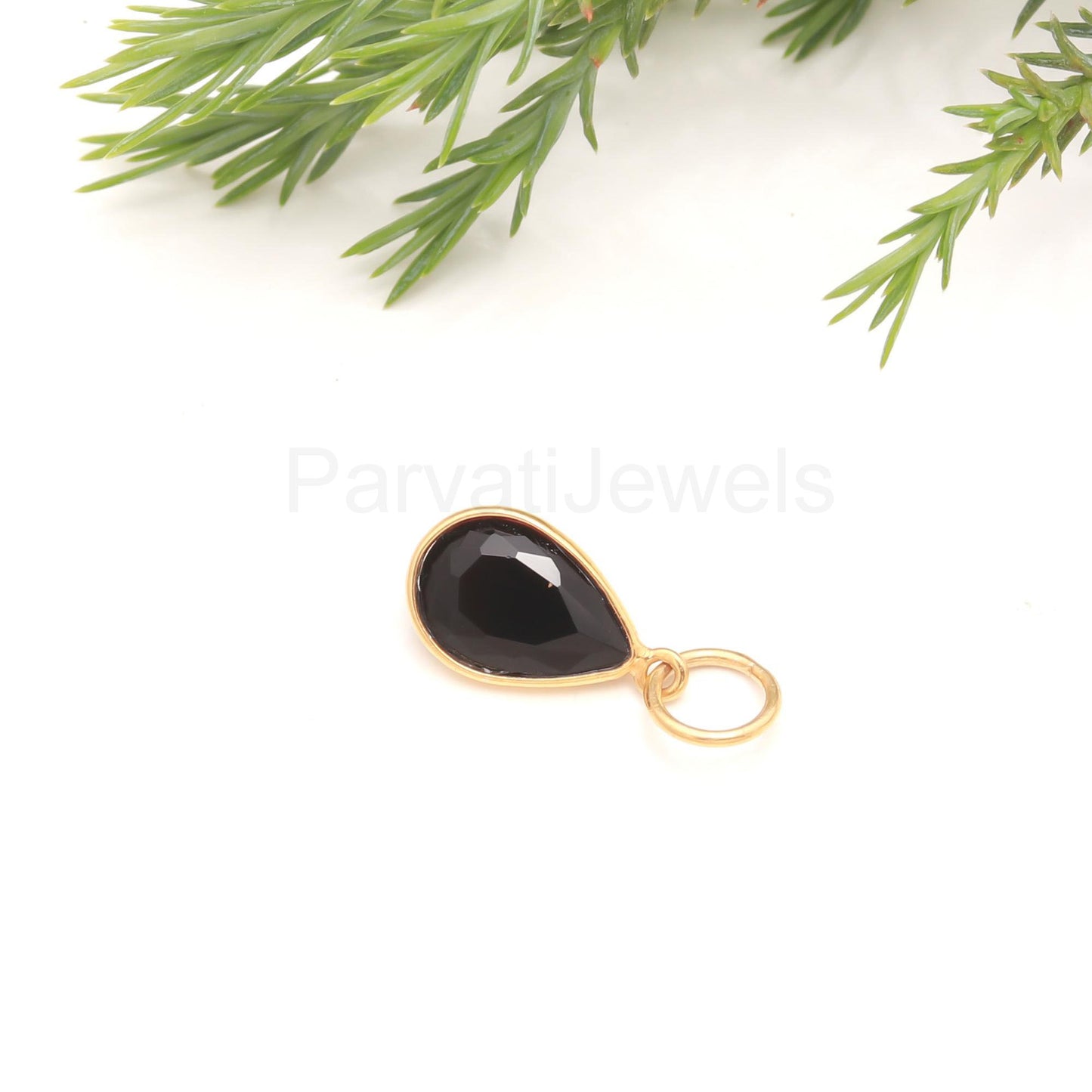 Natural Pear Shaped Black Onyx Charm, Black Onyx Gemstone Charm, Handcrafted Charm, Dainty Charm, Solid Gold Charm, Minimalist Gold Charm,