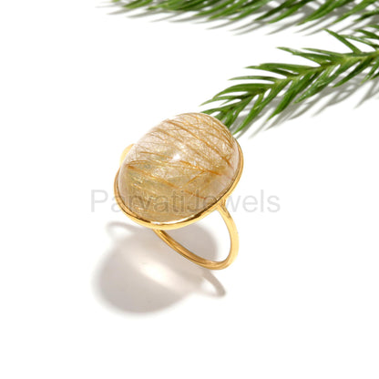 AA Natural Golden Rutilated Quartz Ring, 18k Solid Gold Ring, Handmade Ring, Quartz Gold Ring, Birthstone Ring, Wedding Ring, Gift For Her