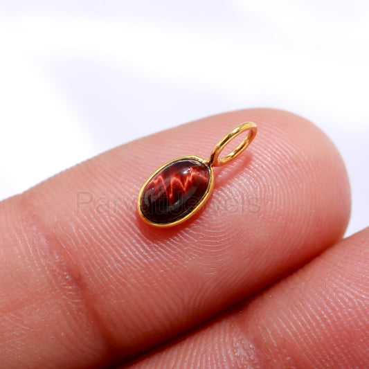 Natural Red Tiger's Eye Oval Charm, Solid 18K Gold Charm Pendant, Handmade Gold Charm, Tiger's Eye Dainty Charm, Minimalist Charm, SOLID 18K