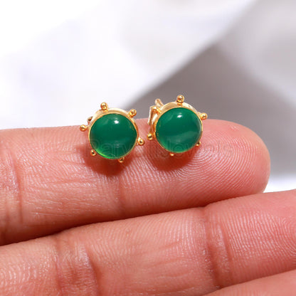 Natural Green Onyx Stud Earrings, Solid 14k & 18k Gold Stud Earrings, Green Onyx Gold Earrings, Gold Stud Earrings, Handmade Gold Earrings