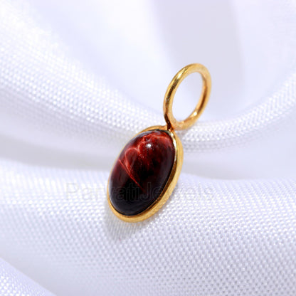 Natural Red Tiger's Eye Oval Charm, Solid 18K Gold Charm Pendant, Handmade Gold Charm, Tiger's Eye Dainty Charm, Minimalist Charm, SOLID 18K