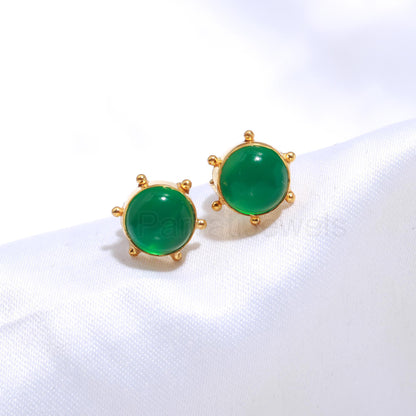 Natural Green Onyx Stud Earrings, Solid 14k & 18k Gold Stud Earrings, Green Onyx Gold Earrings, Gold Stud Earrings, Handmade Gold Earrings