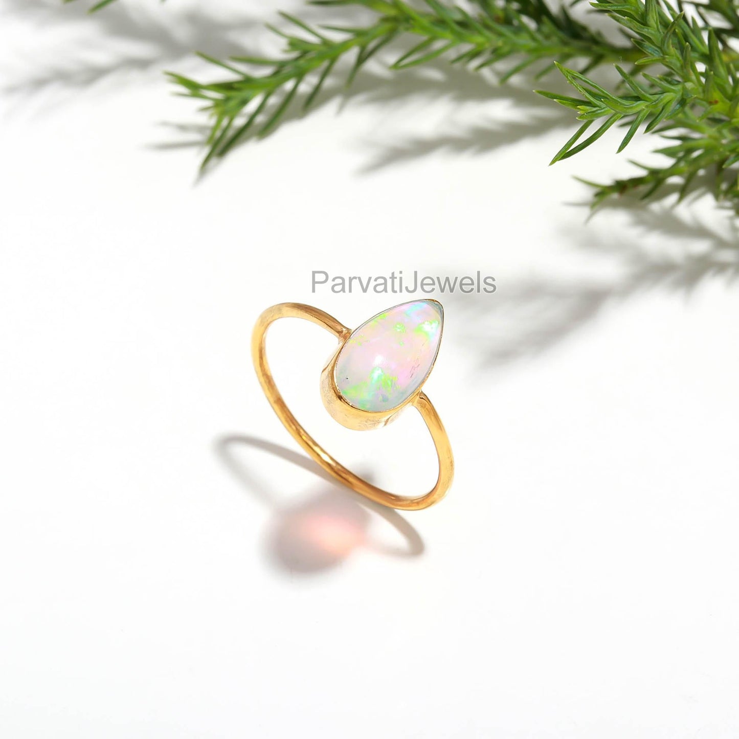 Lab Created Aurora Opal Gold Ring, 18K Solid Gold Ring, Dainty Gold Ring, Handcrafted Opal Ring, Aura Birthstone Ring, Opal Gold Jewelry