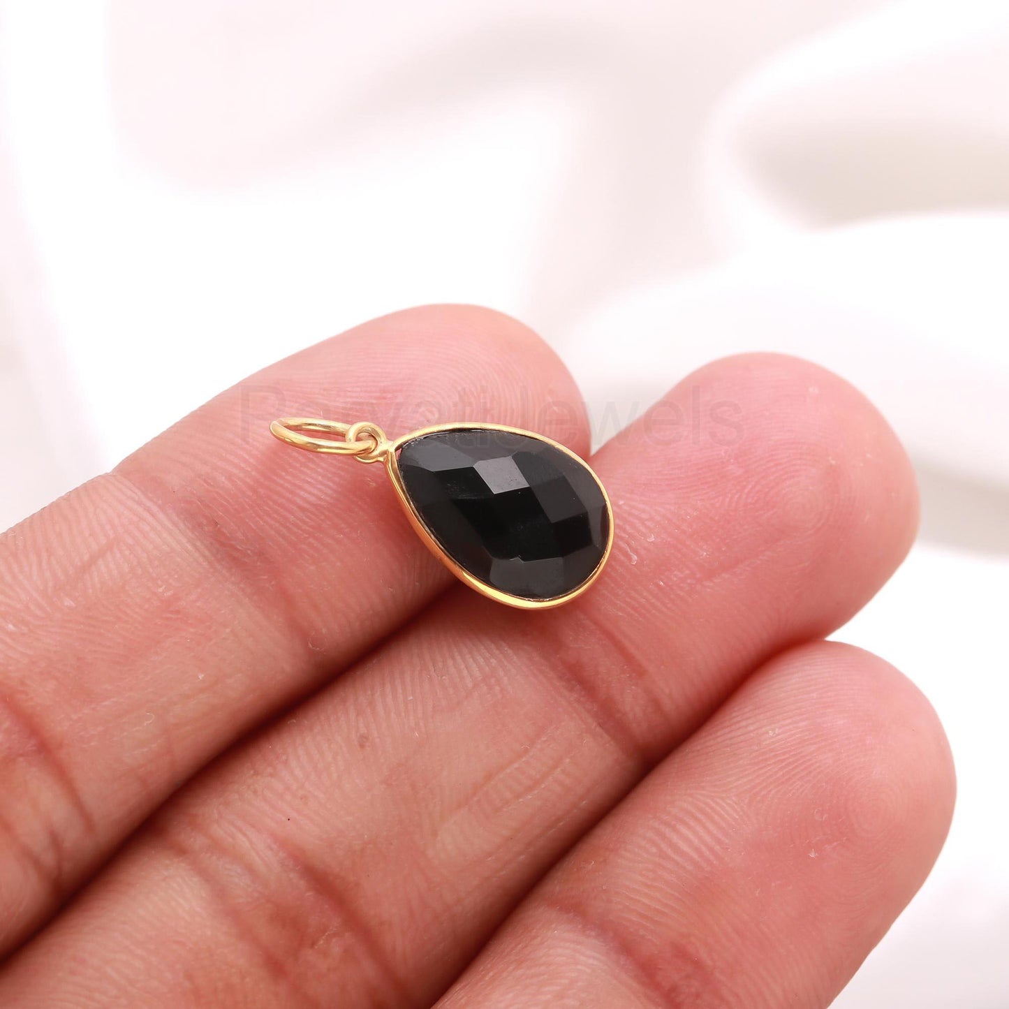 Natural Pear Shaped Black Onyx Charm, Black Onyx Gemstone Charm, Solid Gold Charm, Minimalist Gold Charm, Handcrafted Charm, Dainty Charm,