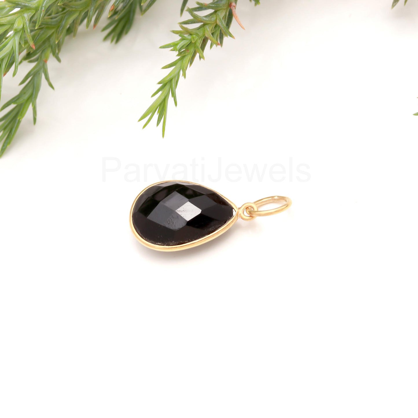 Natural Pear Shaped Black Onyx Charm, Black Onyx Gemstone Charm, Solid Gold Charm, Minimalist Gold Charm, Handcrafted Charm, Dainty Charm,
