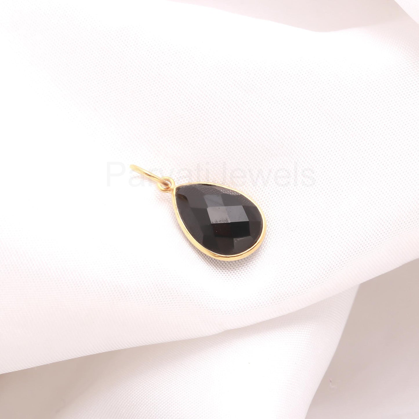 Natural Pear Shaped Black Onyx Charm, Black Onyx Gemstone Charm, Solid Gold Charm, Minimalist Gold Charm, Handcrafted Charm, Dainty Charm,