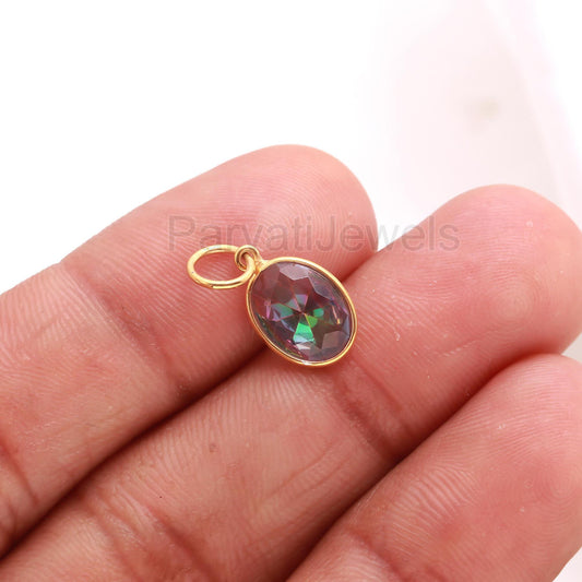 Mystic Topaz Oval Shaped Charm, Gemstone Charm, 18k Solid Gold Charm, Minimalist Gold Charm, Dainty Charm, Handmade Gold Charm