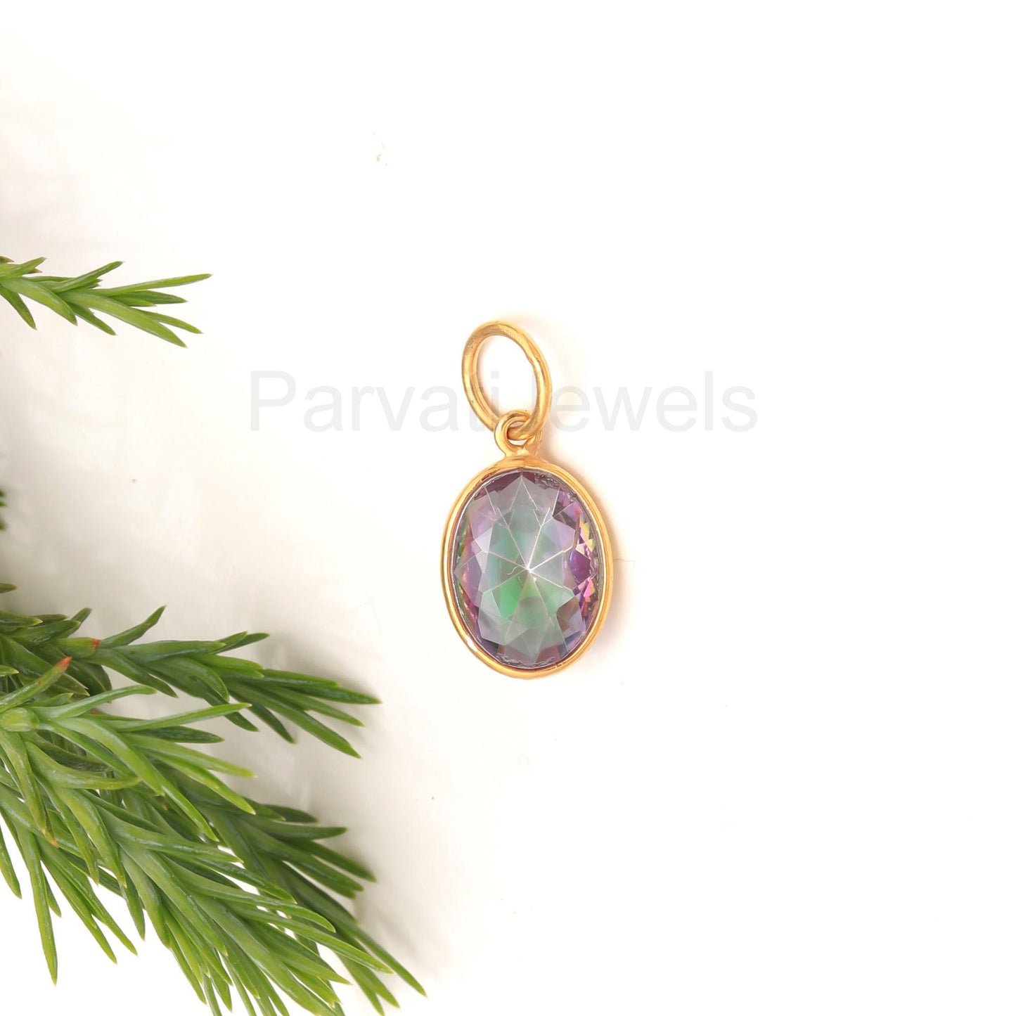 Mystic Topaz Oval Shaped Charm, Gemstone Charm, 18k Solid Gold Charm, Minimalist Gold Charm, Dainty Charm, Handmade Gold Charm