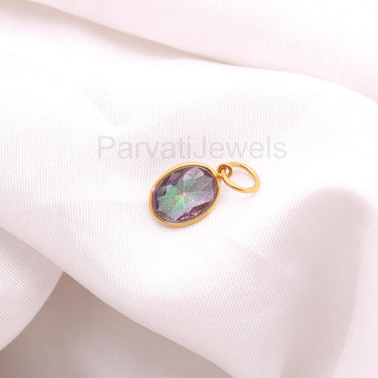 Mystic Topaz Oval Shaped Charm, Gemstone Charm, 18k Solid Gold Charm, Minimalist Gold Charm, Dainty Charm, Handmade Gold Charm
