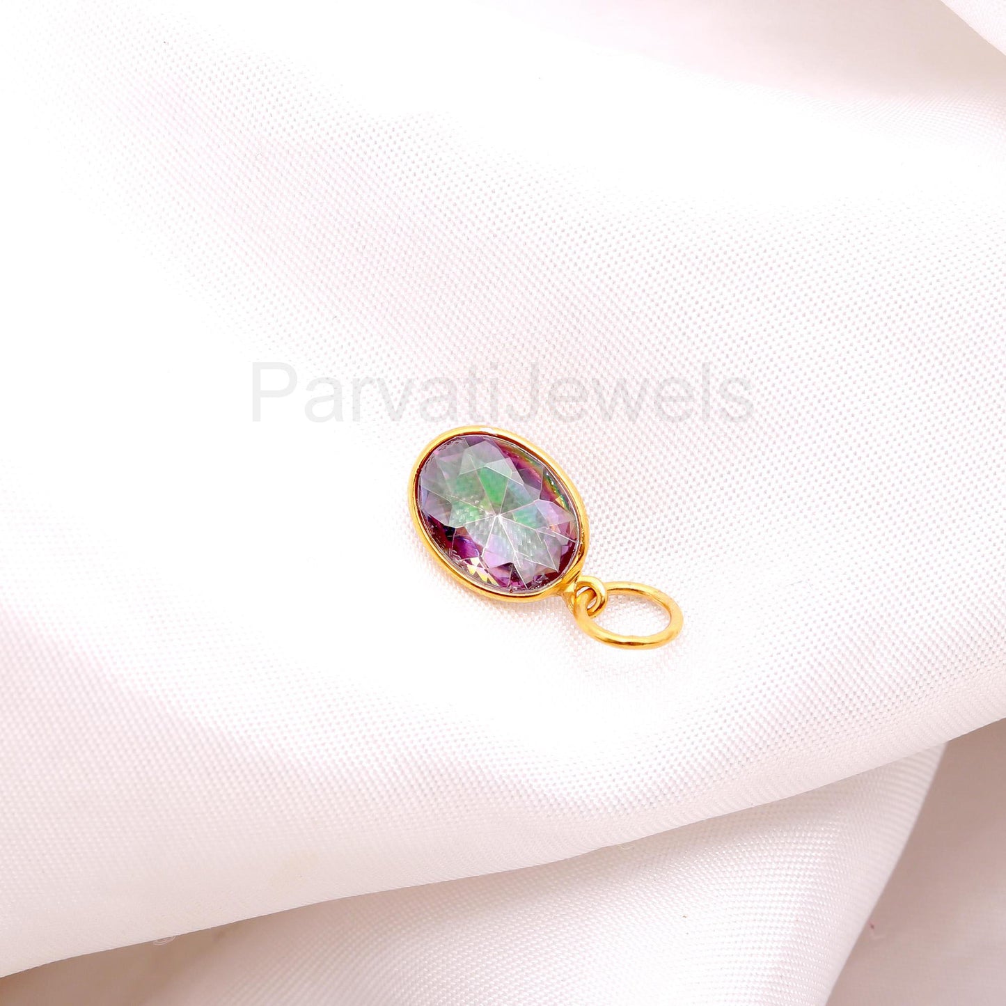 Mystic Topaz Oval Shaped Charm, Gemstone Charm, 18k Solid Gold Charm, Minimalist Gold Charm, Dainty Charm, Handmade Gold Charm