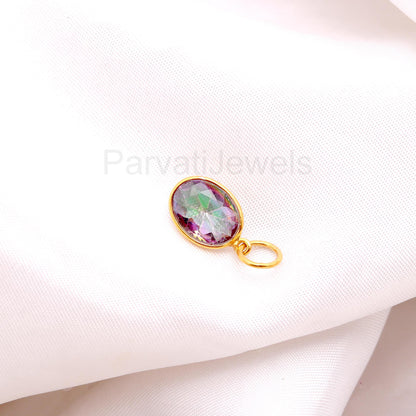 Mystic Topaz Oval Shaped Charm, Gemstone Charm, 18k Solid Gold Charm, Minimalist Gold Charm, Dainty Charm, Handmade Gold Charm