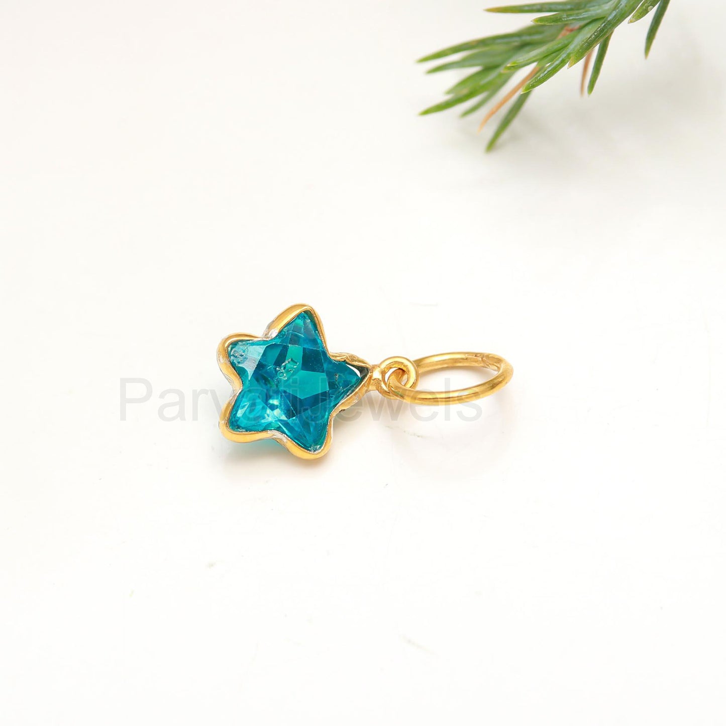 AA Swiss Blue Topaz Charm, 18k Solid Gold Charm, Handmade Gold Charm, Charms Pendant, Lab Created Swiss Blue Topaz Charm, Gift For Her Charm