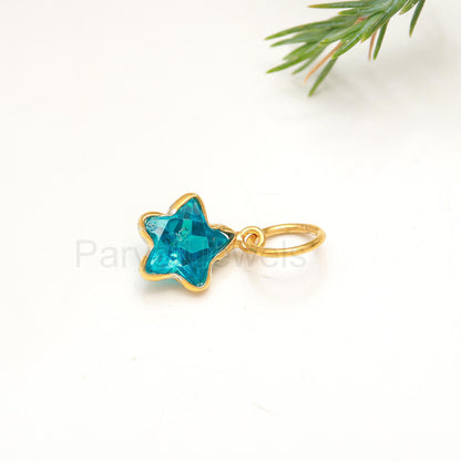 AA Swiss Blue Topaz Charm, 18k Solid Gold Charm, Handmade Gold Charm, Charms Pendant, Lab Created Swiss Blue Topaz Charm, Gift For Her Charm