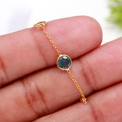 Natural London Blue Topaz Charm, 18k Solid Gold Charm, Gold Charm, Charm Pendant, Topaz Charm Necklace, Handmade Charm, Link Chain Charm