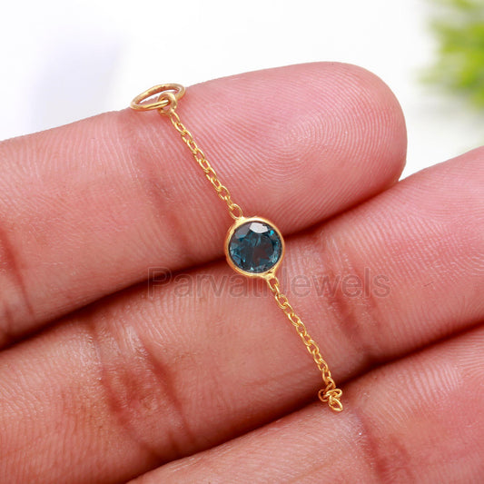 Natural London Blue Topaz Charm, 18k Solid Gold Charm, Gold Charm, Charm Pendant, Topaz Charm Necklace, Handmade Charm, Link Chain Charm