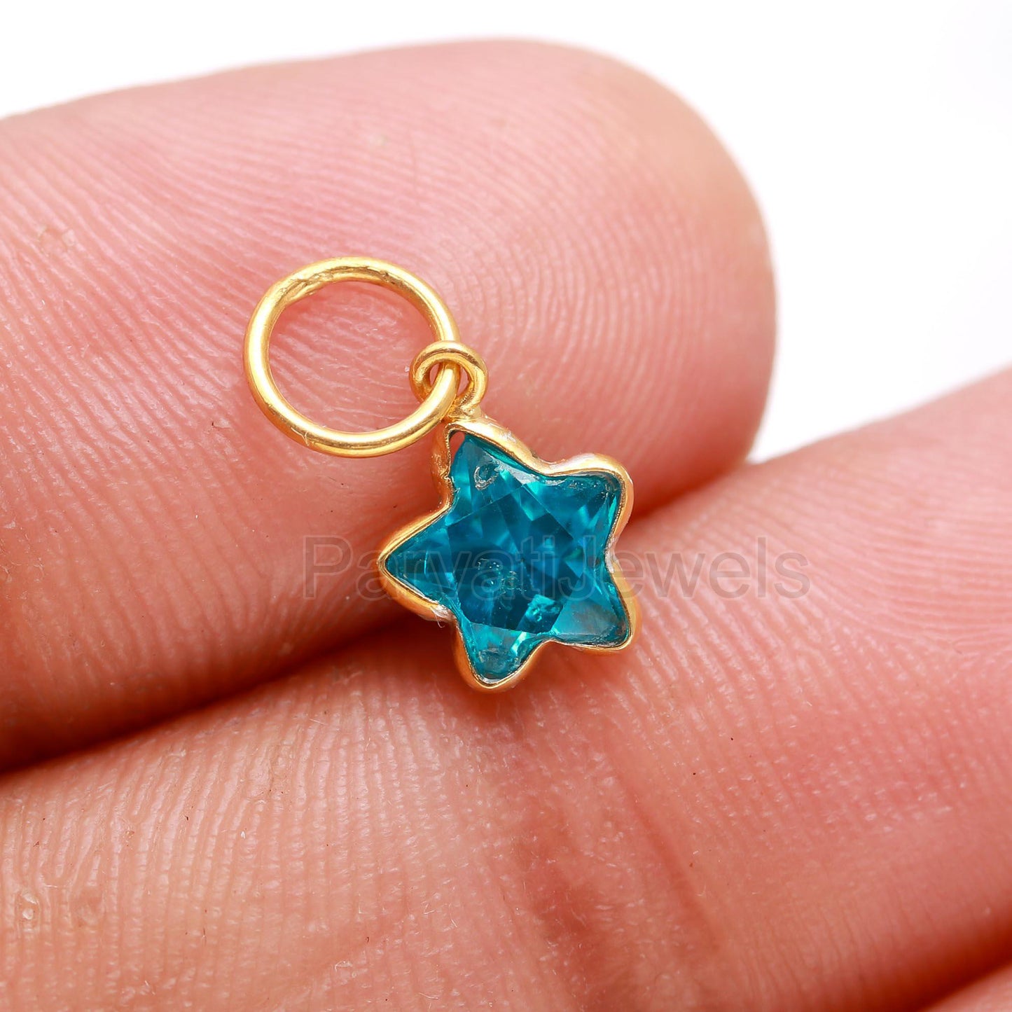 AA Swiss Blue Topaz Charm, 18k Solid Gold Charm, Handmade Gold Charm, Charms Pendant, Lab Created Swiss Blue Topaz Charm, Gift For Her Charm