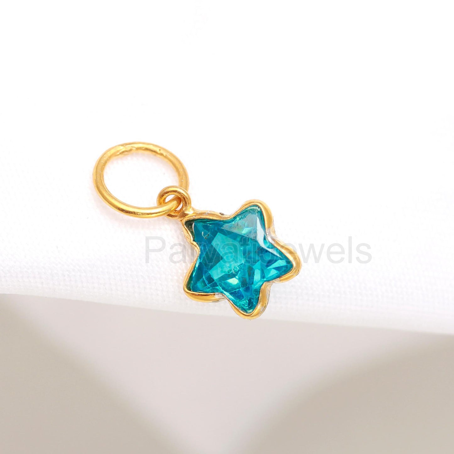 AA Swiss Blue Topaz Charm, 18k Solid Gold Charm, Handmade Gold Charm, Charms Pendant, Lab Created Swiss Blue Topaz Charm, Gift For Her Charm