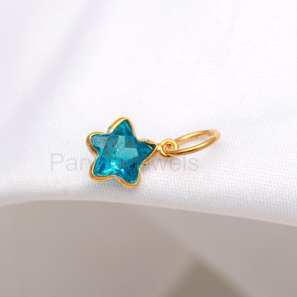 AA Swiss Blue Topaz Charm, 18k Solid Gold Charm, Handmade Gold Charm, Charms Pendant, Lab Created Swiss Blue Topaz Charm, Gift For Her Charm