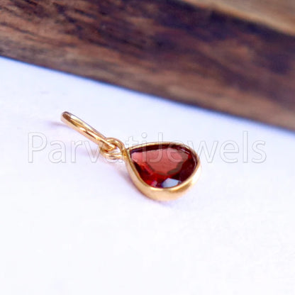 Natural Garnet Charm, 18k Solid Gold Charm, Natural Garnet Charm, Gold Charm, Charm Pendant, Charm Necklace, Handmade Gold Charm