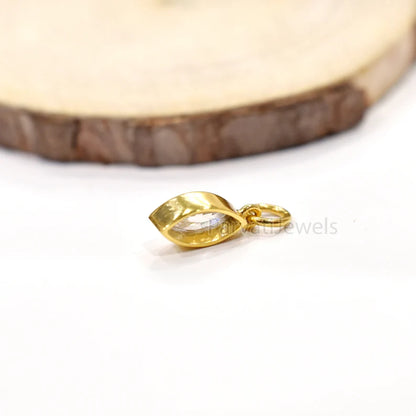 Natural Moissanite Solid 14K & 18K Gold, Marquise Charm Pendant, Marquise Moissanite Gold Charm, Solid Gold Charm, April Birthstone Charm