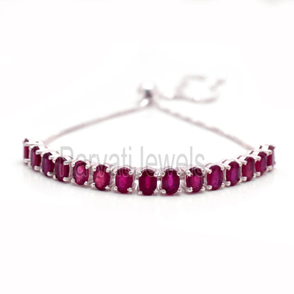Pink Ruby Bracelet, Solid 925 Sterling Silver Bracelet, Ruby Oval Tennis Bracelet, Ruby July Birthstone Bracelet, Birthday Gift Bracelet