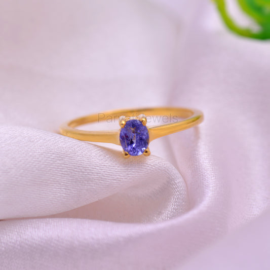 Natural Tanzanite Ring, Solid 18k Gold Ring, Handmade Ring, Tanzanite Band Ring, December Birthstone Ring, 18K Gold Ring, gift for her
