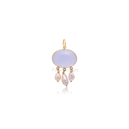 Natural Milky Aquamarine Pearl Solid Gold Charm, Solid 14k & 18k Gold Charm, Milky Aqua Gold Charm Pendant, Handmade Gold Charm, Pearl Charm