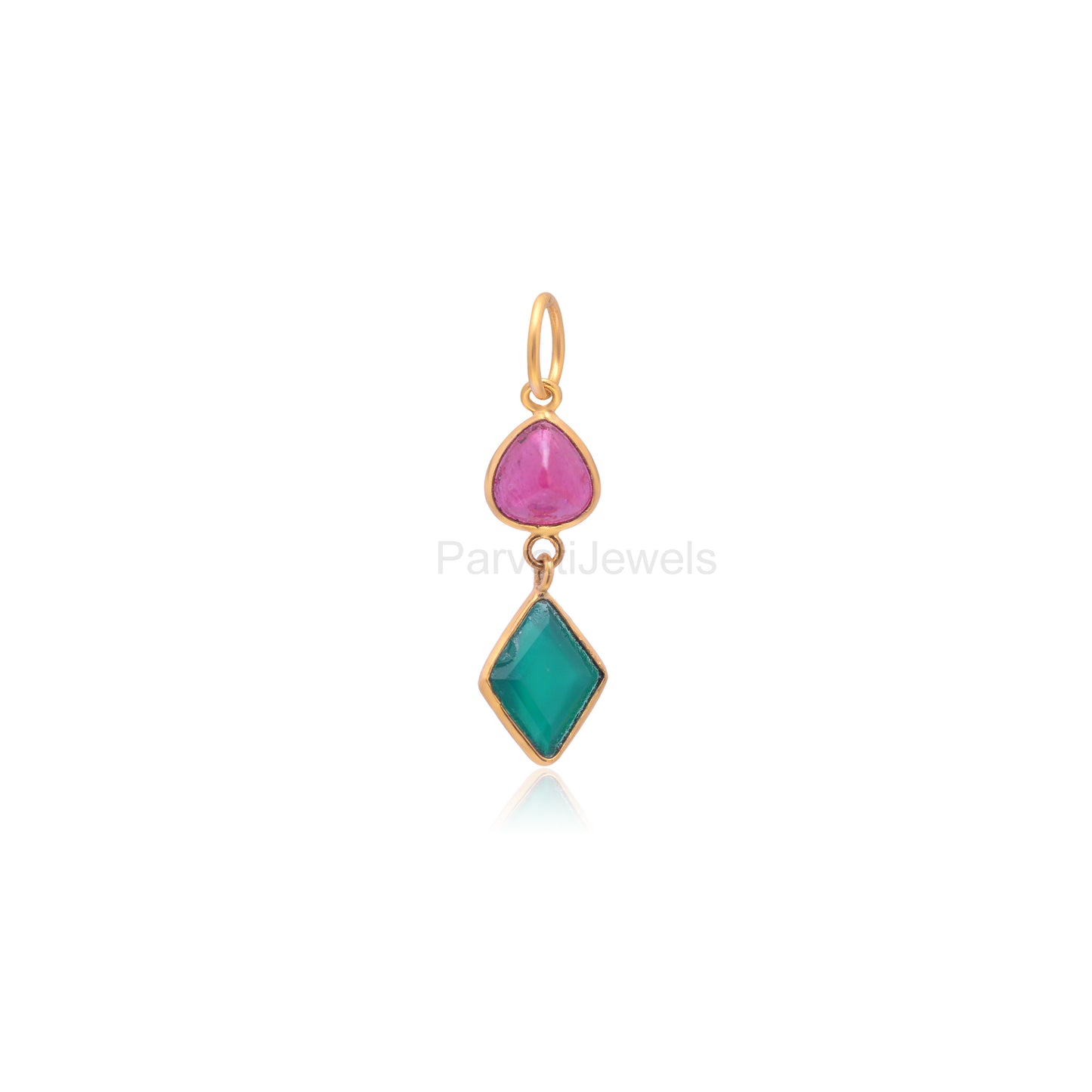 Natural Ruby Gemstone Charm, Solid 18K Gold Charm Pendant, Green Onyx Gold Charm, Minimal Charm, Birthstone Charm ,Handmade Charm Pendant18K
