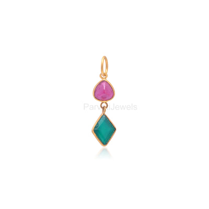 Natural Ruby Gemstone Charm, Solid 18K Gold Charm Pendant, Green Onyx Gold Charm, Minimal Charm, Birthstone Charm ,Handmade Charm Pendant18K