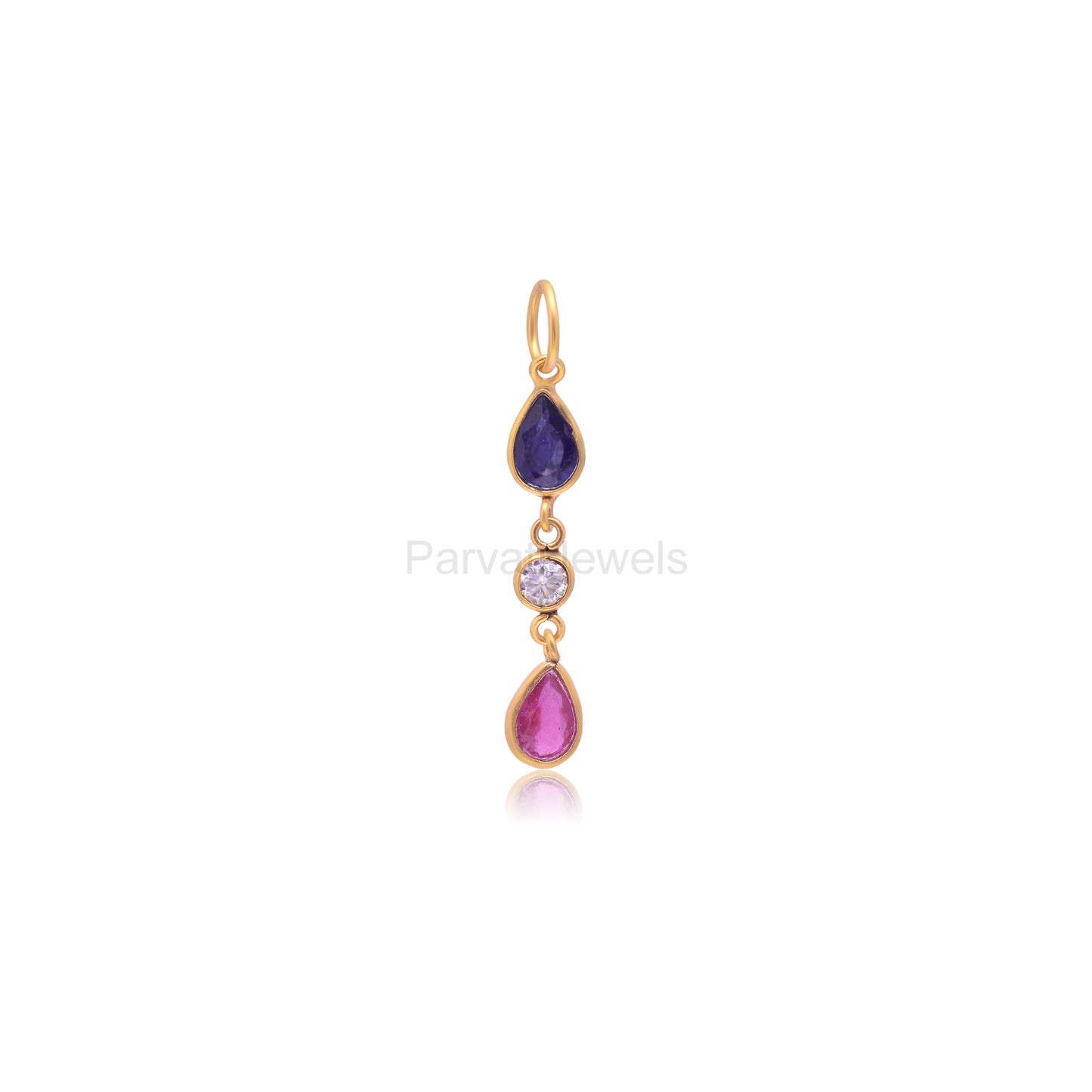 Natural Sapphire Moissanite Ruby Gemstone Charm, Solid 18K Gold Charm, Ruby Moissanite Cut Charm, Gift for her, PARVATI JEWELS, Solid 18k
