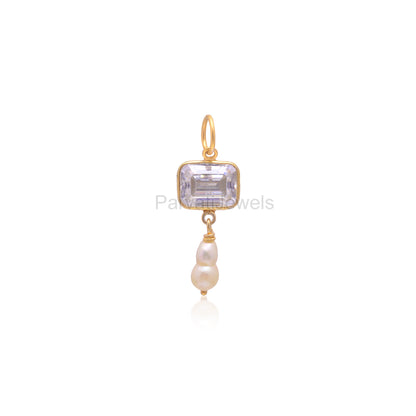 Natural Moissanite Pearl Charm, Solid 18K Gold Charm Pendant, Moissanite Charm Pendant, April Birthstone Charm, Pearl Charm, K C Pearl, 18k Gold Charm