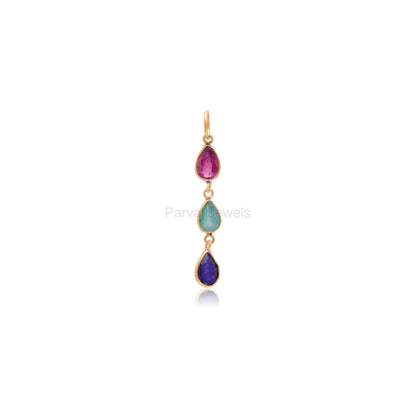 Natural Ruby Emerald Sapphire Gemstone Charm, Solid 18K Gold Charm, Emerald Sapphire Charm, Birthstone Charm Pendant ,Handmade, 4X6 Pear