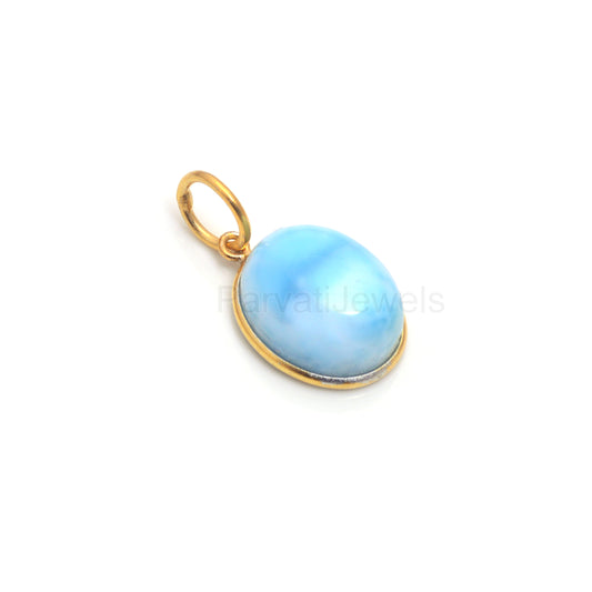 Natural Blue Larimar Gemstone Charm, 18k Gold Charm Larimar, Gold Charm, Minimalist Gold Charm, Handmade Gold Charm Pendant, Gift ForHer,18K