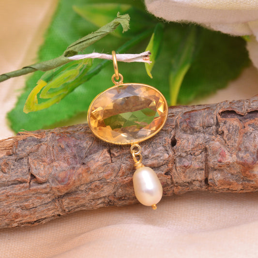 Natural Citrine Pearl Charm, Solid 18k Gold Charm, Pearl Gold Charm, November Birthstone Charm Pendant, Charm Necklace, Handmade Gold Charm,