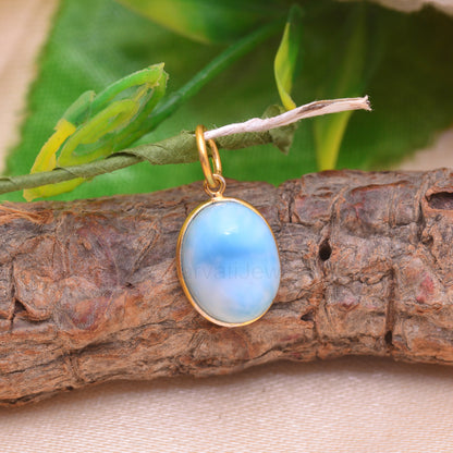 Natural Blue Larimar Gemstone Charm, 18k Gold Charm Larimar, Gold Charm, Minimalist Gold Charm, Handmade Gold Charm Pendant, Gift ForHer,18K