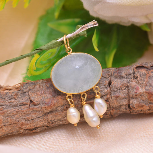 Natural Milky Aquamarine Pearl Solid Gold Charm, Solid 14k & 18k Gold Charm, Milky Aqua Gold Charm Pendant, Handmade Gold Charm, Pearl Charm
